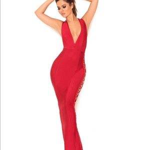 House of CB London Deep Plunge Neck Bandage Maxi